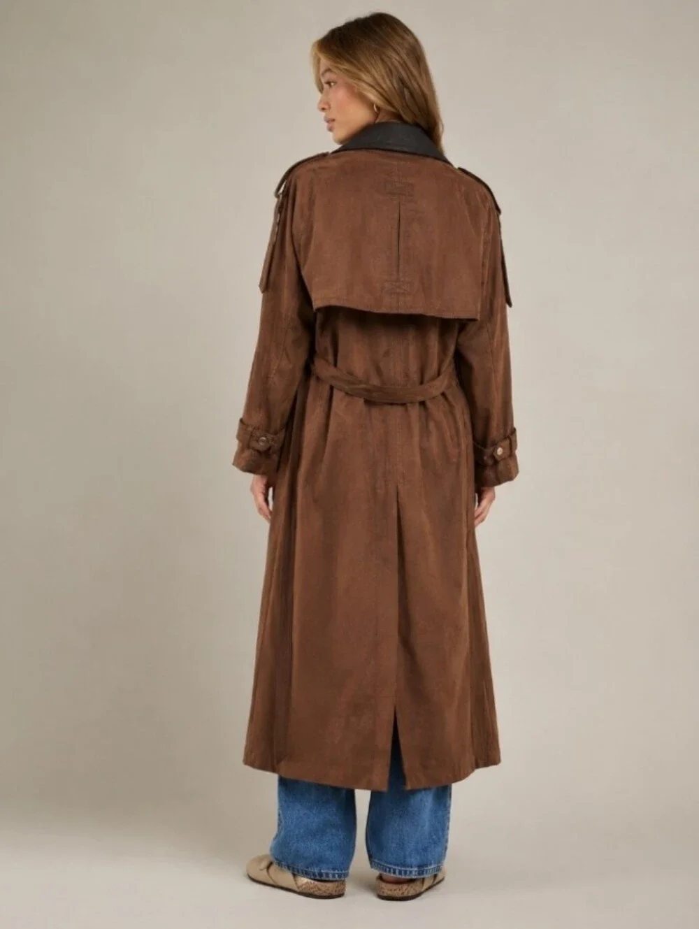Vintage David Benjamin Designer Collection Brown Suede Oversized Trench Coat - Picture 12 of 15